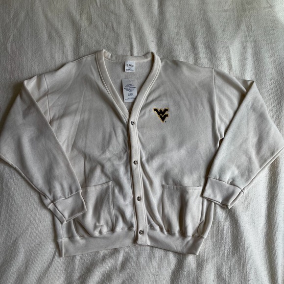 West Virginia Mountaineers Vintage 80's Sweater White Sportswear Cardigan XL/XXL - Picture 1 of 7